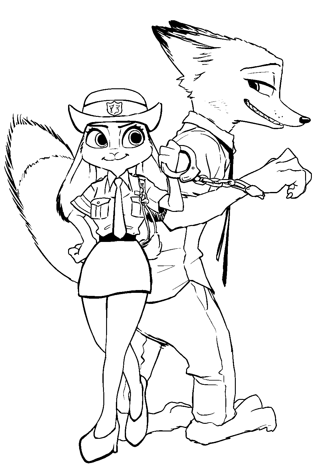 nick and judy handcuffed partners line art