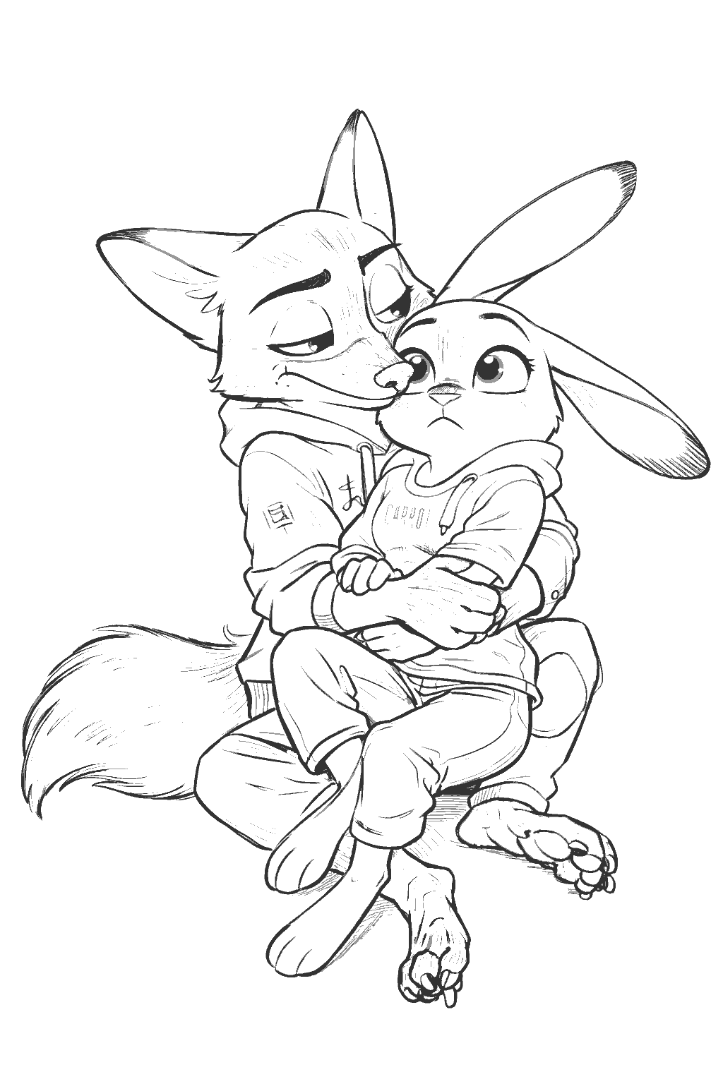 nick and judy hug line art