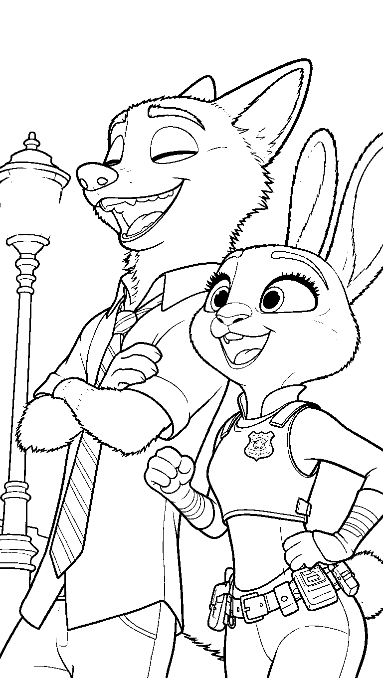 nick and judy laughing line art