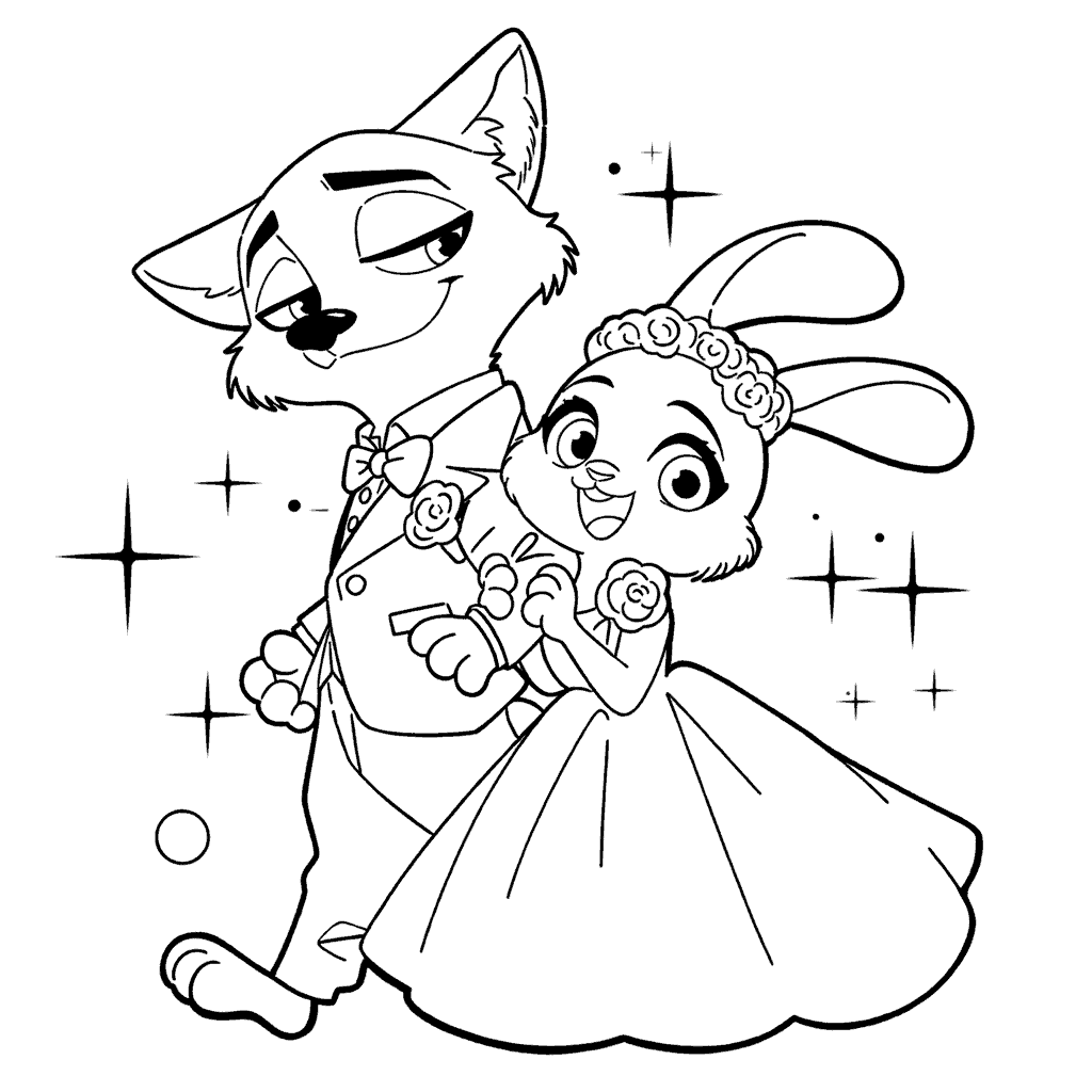 nick and judy magical wedding night line art