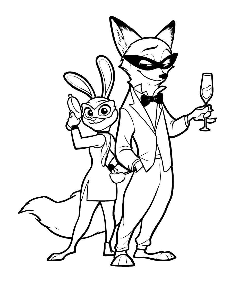 nick and judy masquerade party line art