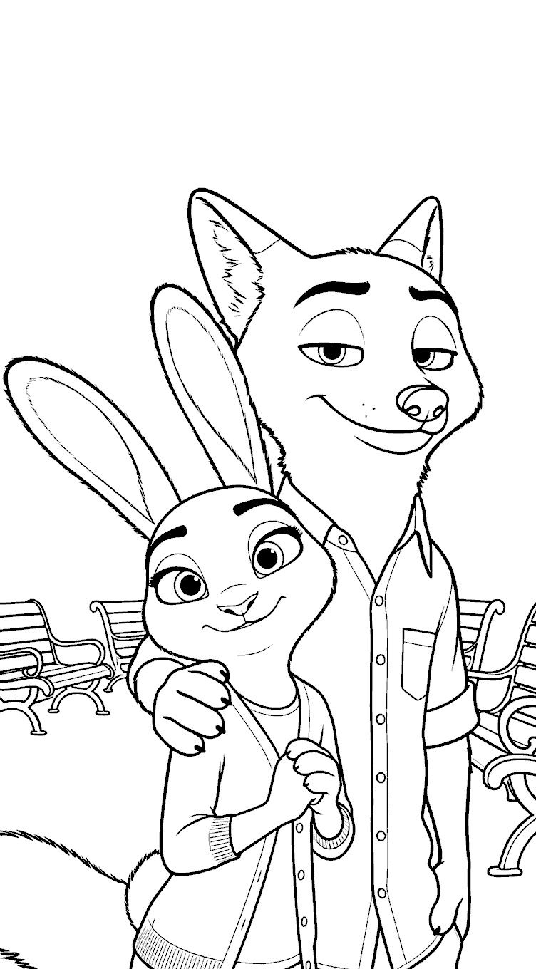 nick and judy park walk zootopia friends forever line art