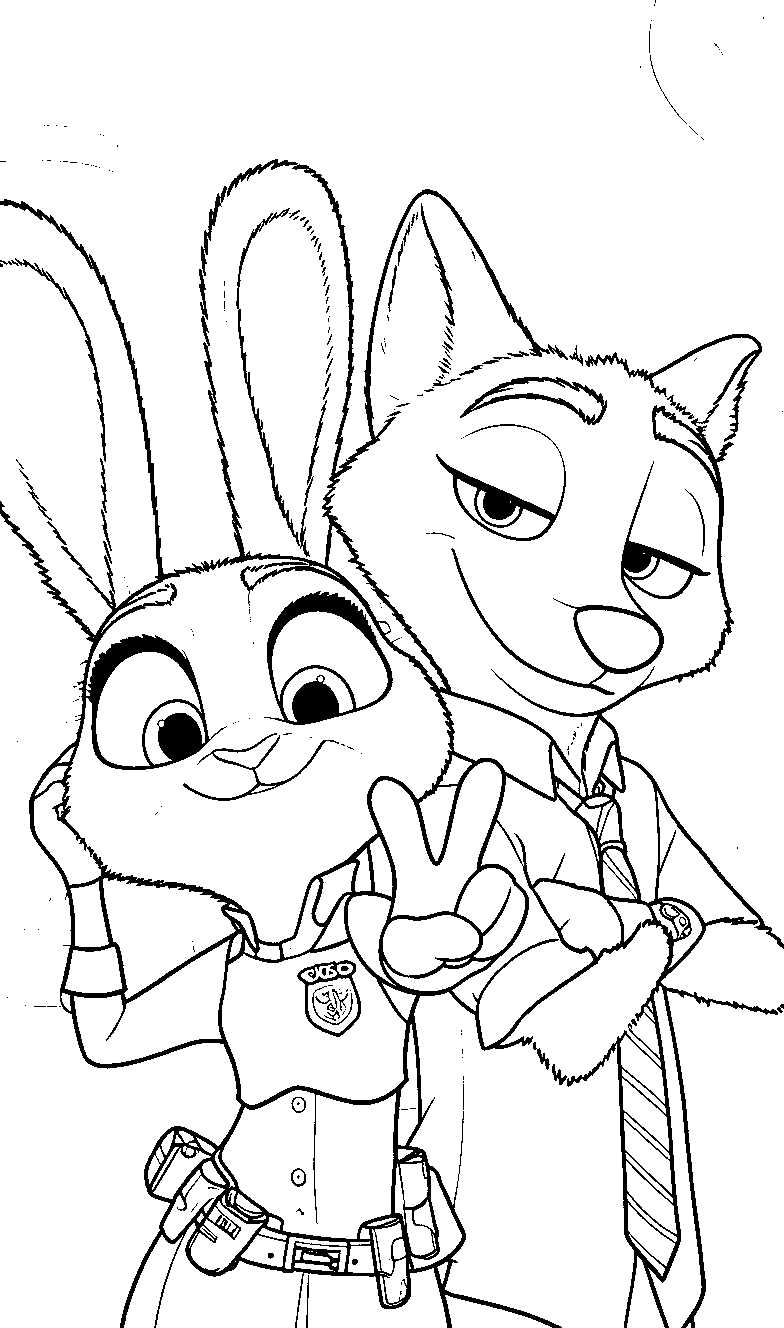 nick and judy peace sign line art