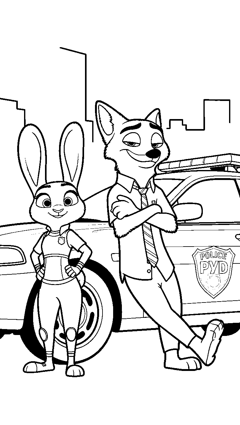 nick and judy police car patrol line art