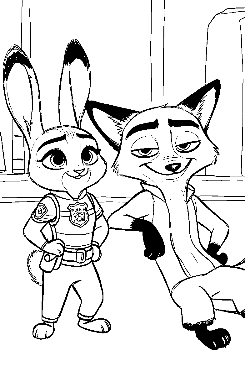 nick and judy police duo coloring