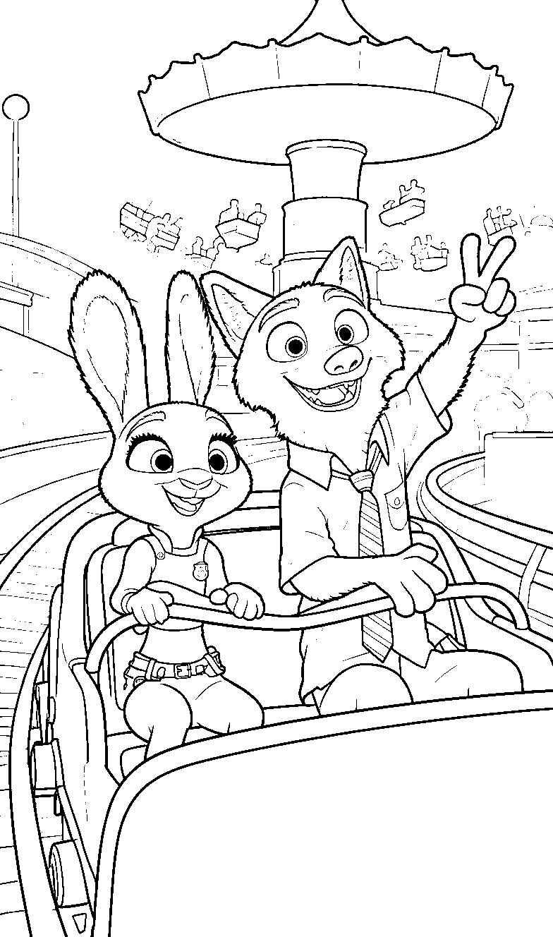 nick and judy roller coaster line art