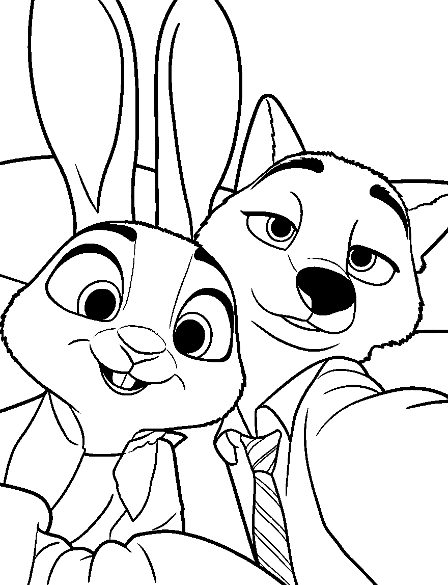 nick and judy selfie close up line art