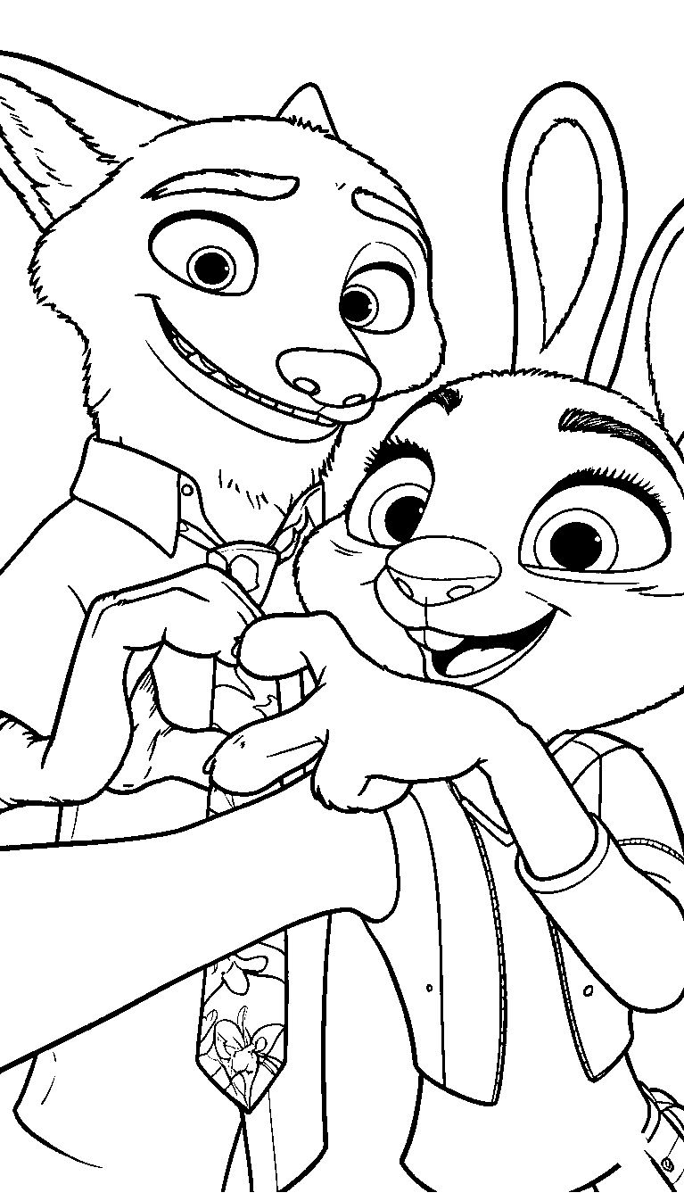 nick and judy selfie heart line art