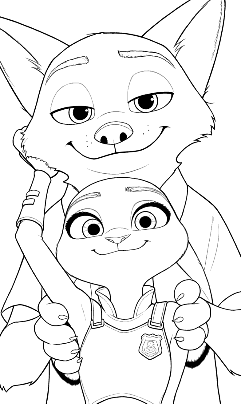 nick and judy sweet portrait line art