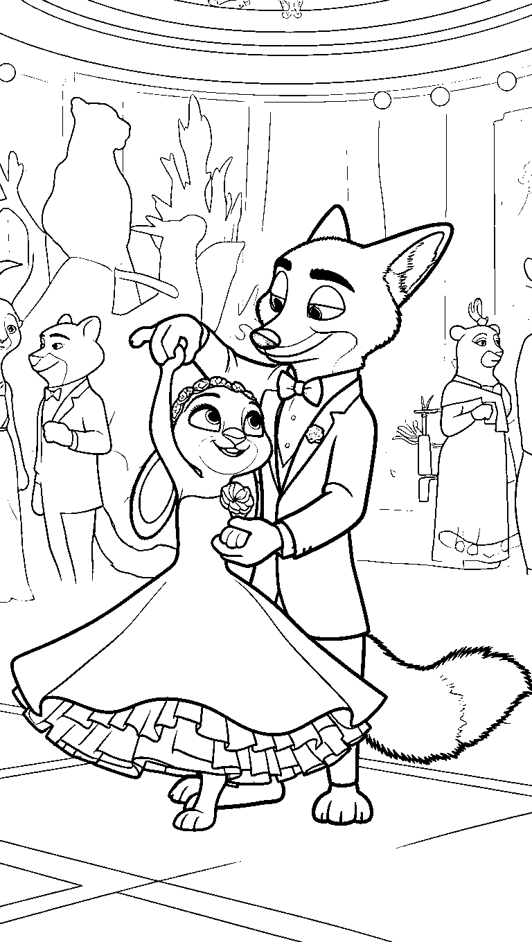 nick and judy wedding dance line art