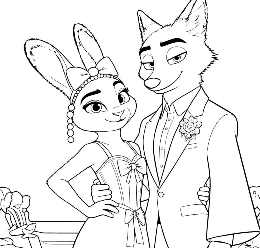 nick and judy wedding formal style line art