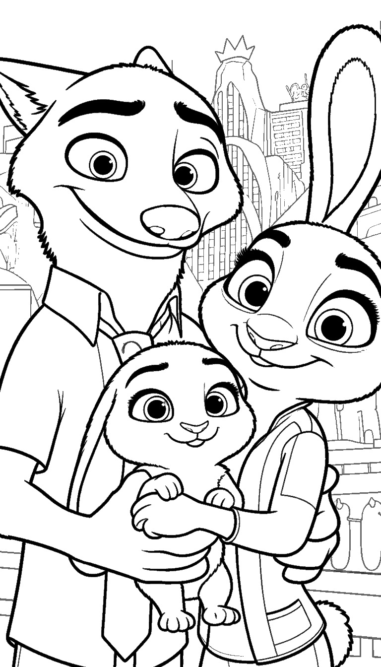 nick and judy wilde family portrait line art