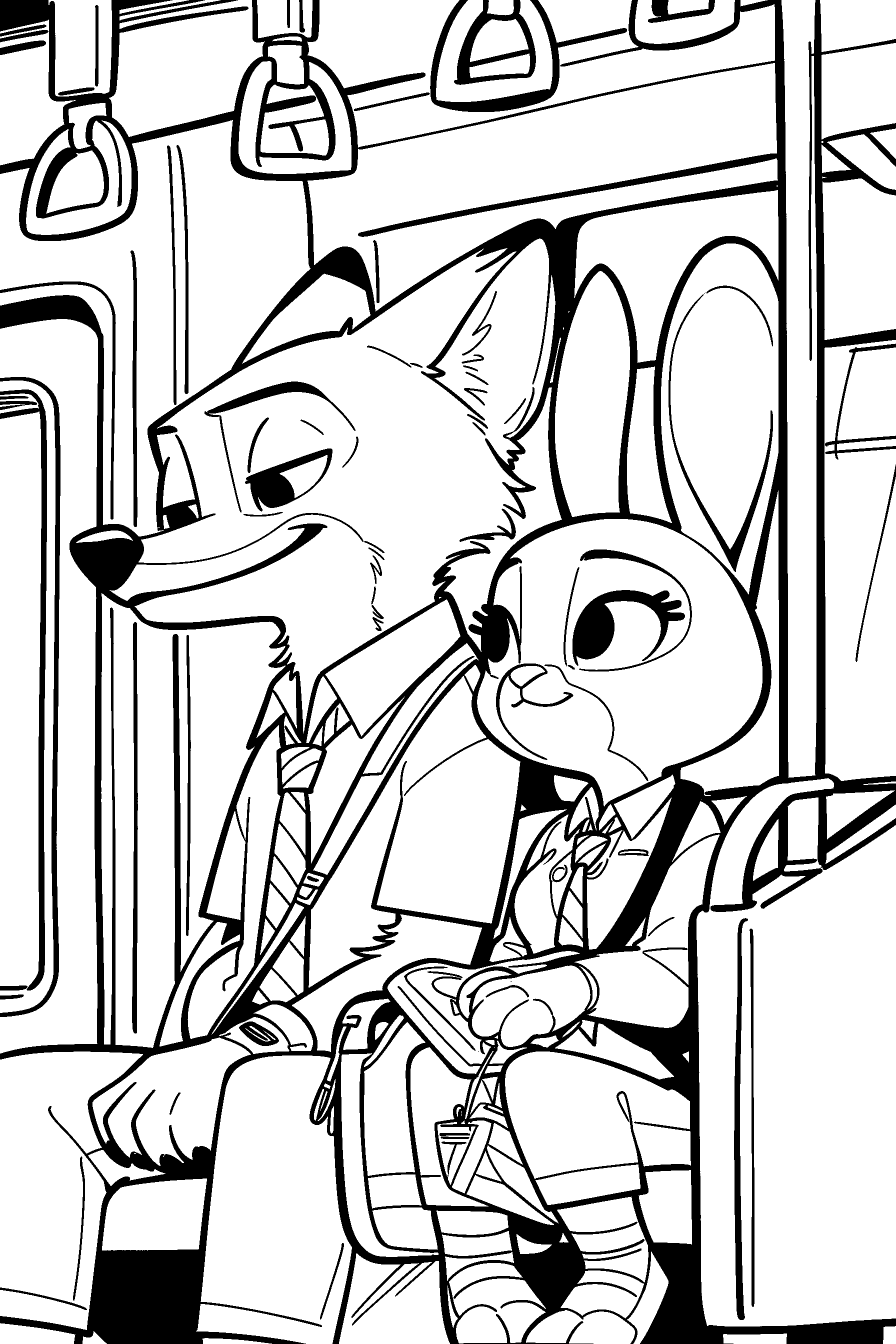 nick and judy zootopia subway ride line art