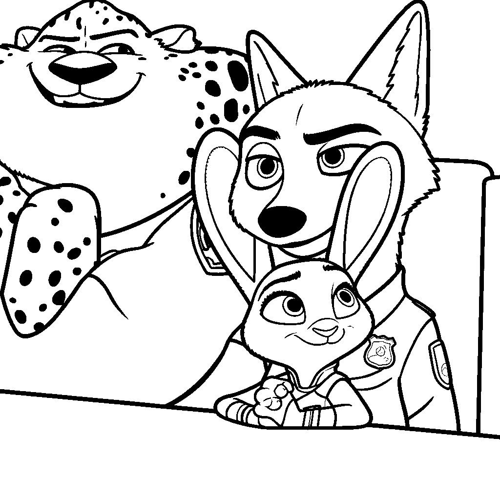 nick judy and clawhauser zpd selfie line art