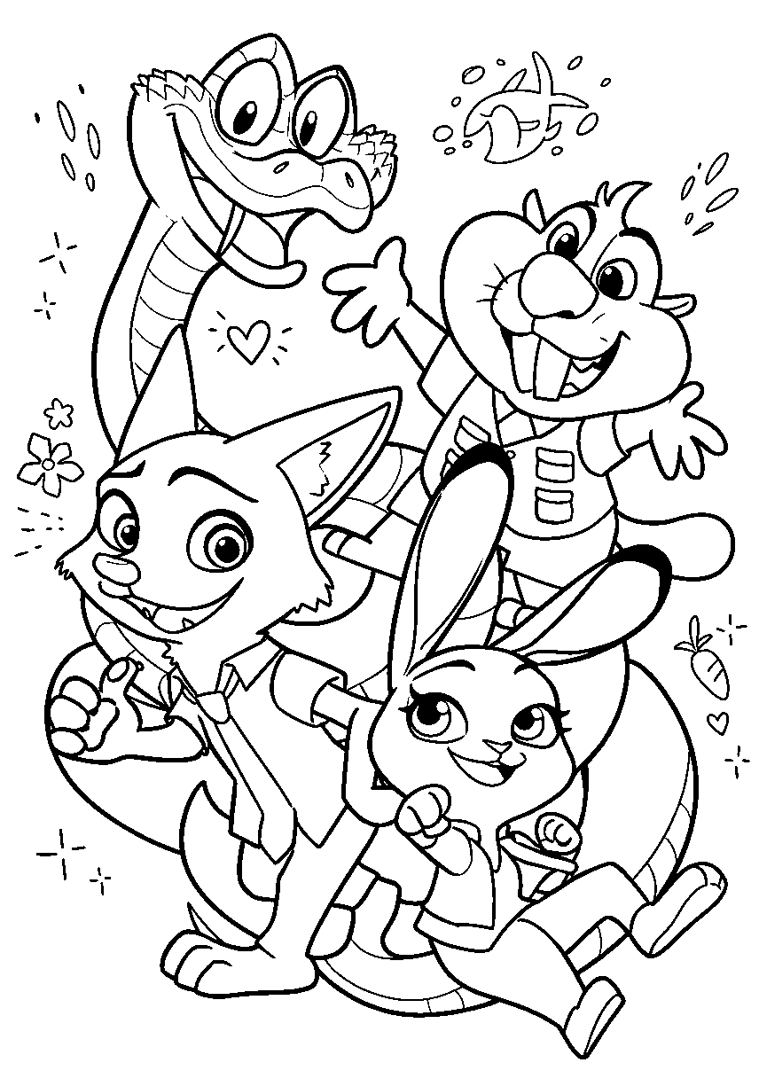 nick judy gary de snake and nibbles maplestick group zootopia line art