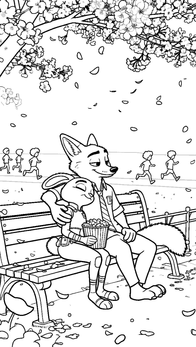 nick judy sakura park date zootopia cherry blossom line art