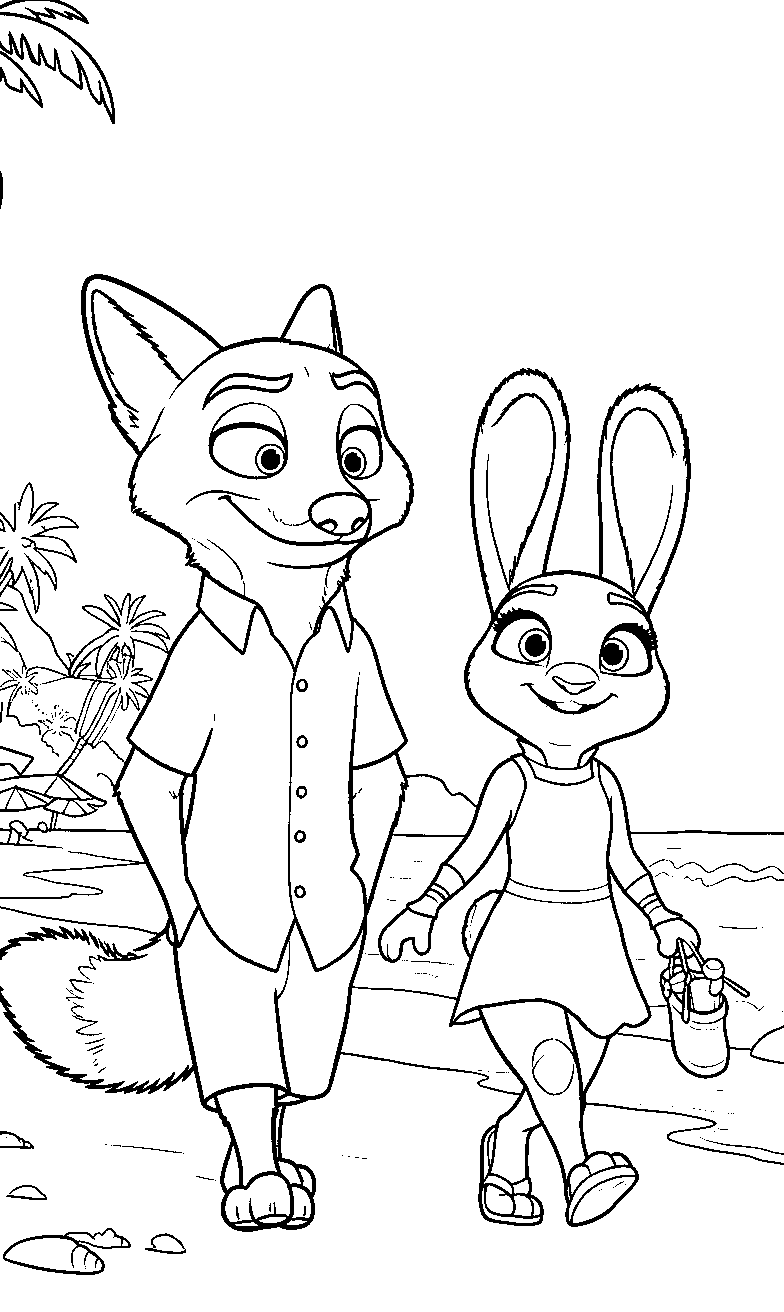 nick judy zootopia beach coloring