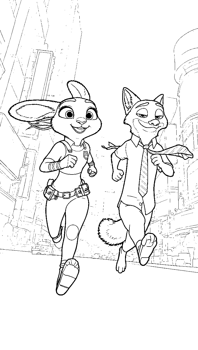 nick judy zootopia chase coloring