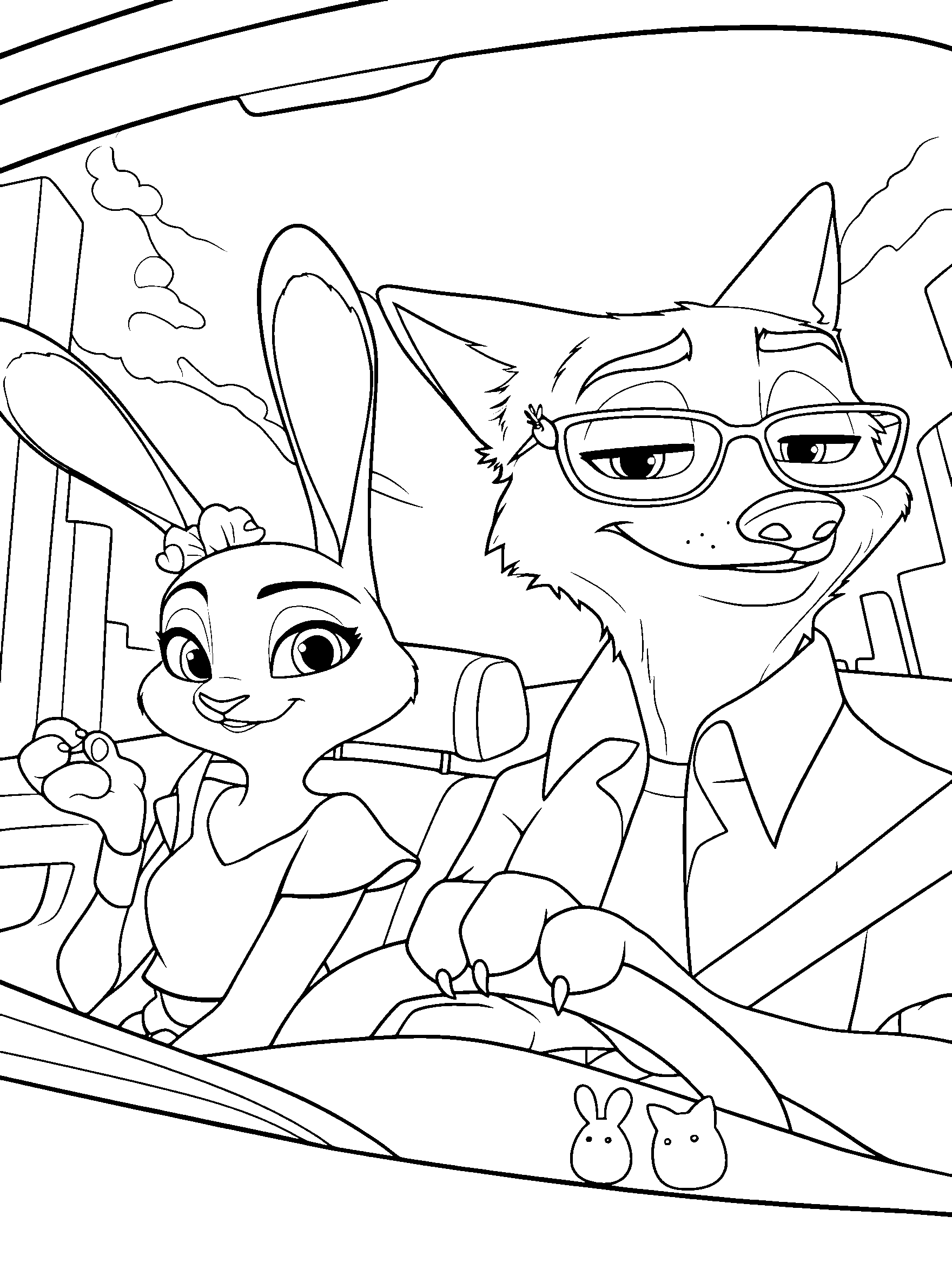 nick wilde and judy hopps zootopia city drive line art