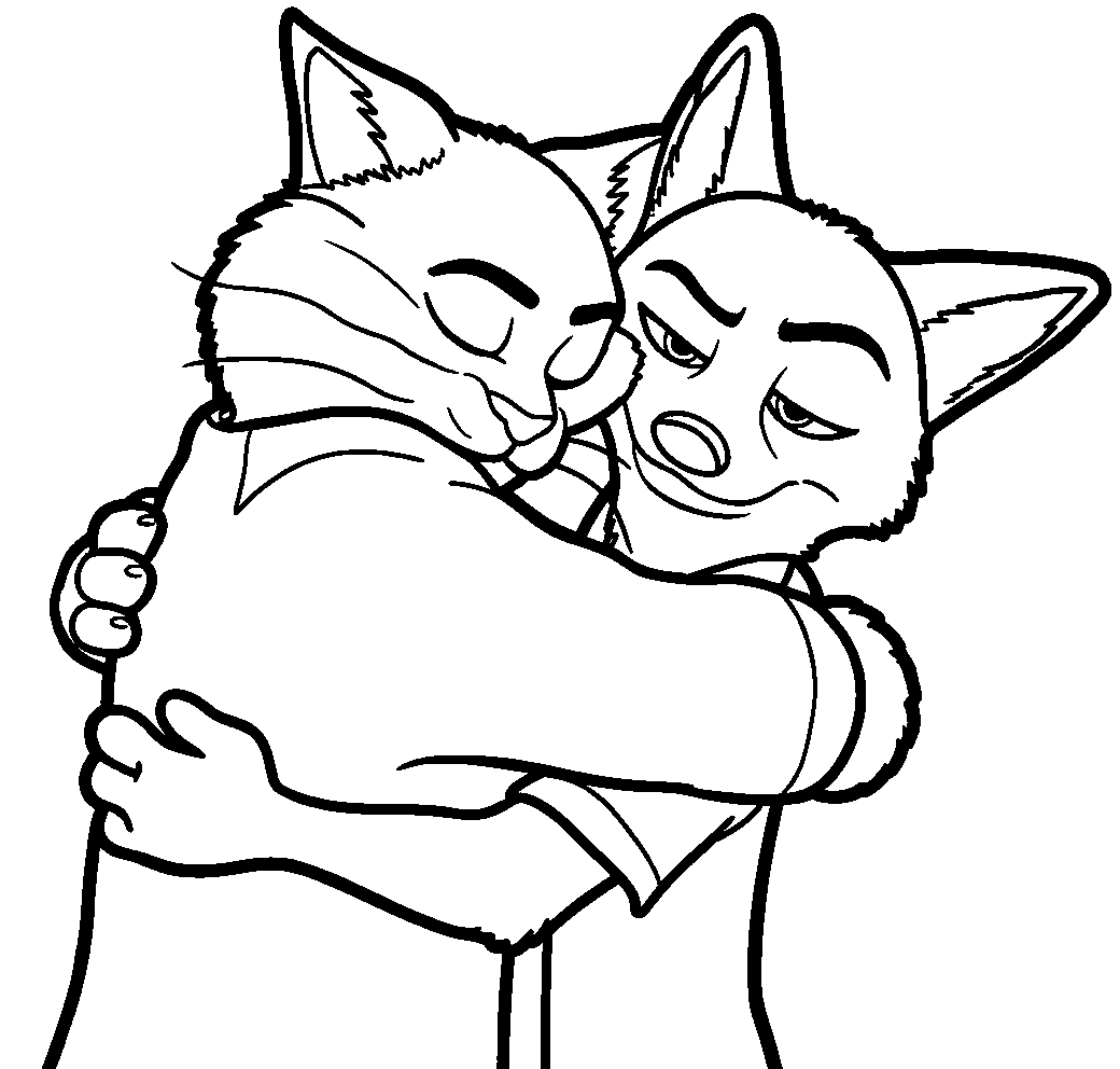 nick wilde and pawbert lynxley best friends hug line art