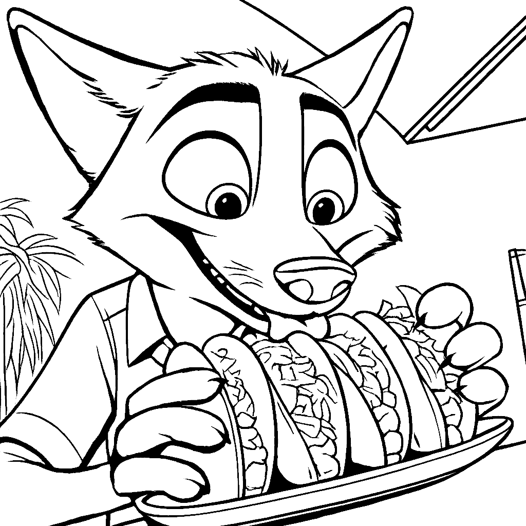 nick wilde eating giant tacos zootopia line art