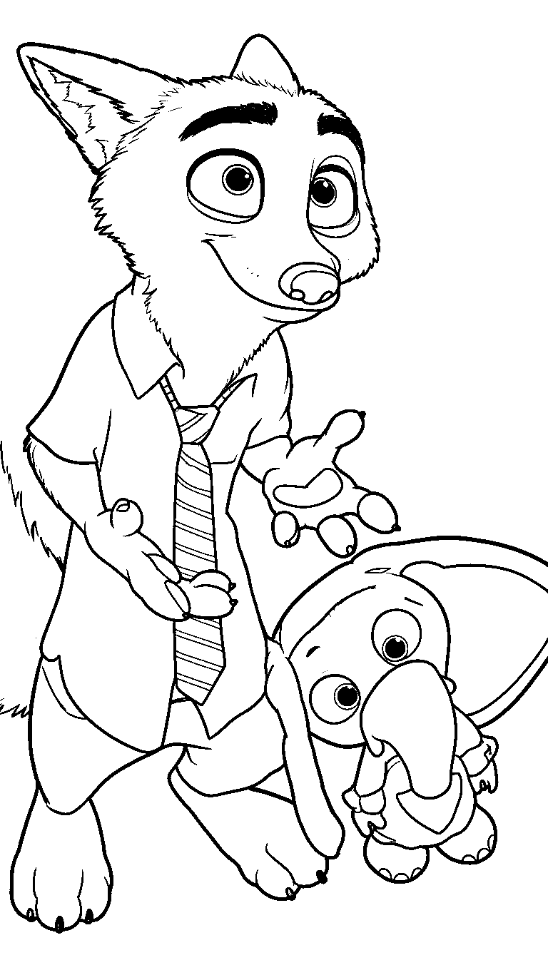 nick wilde finnick elephant costume line art