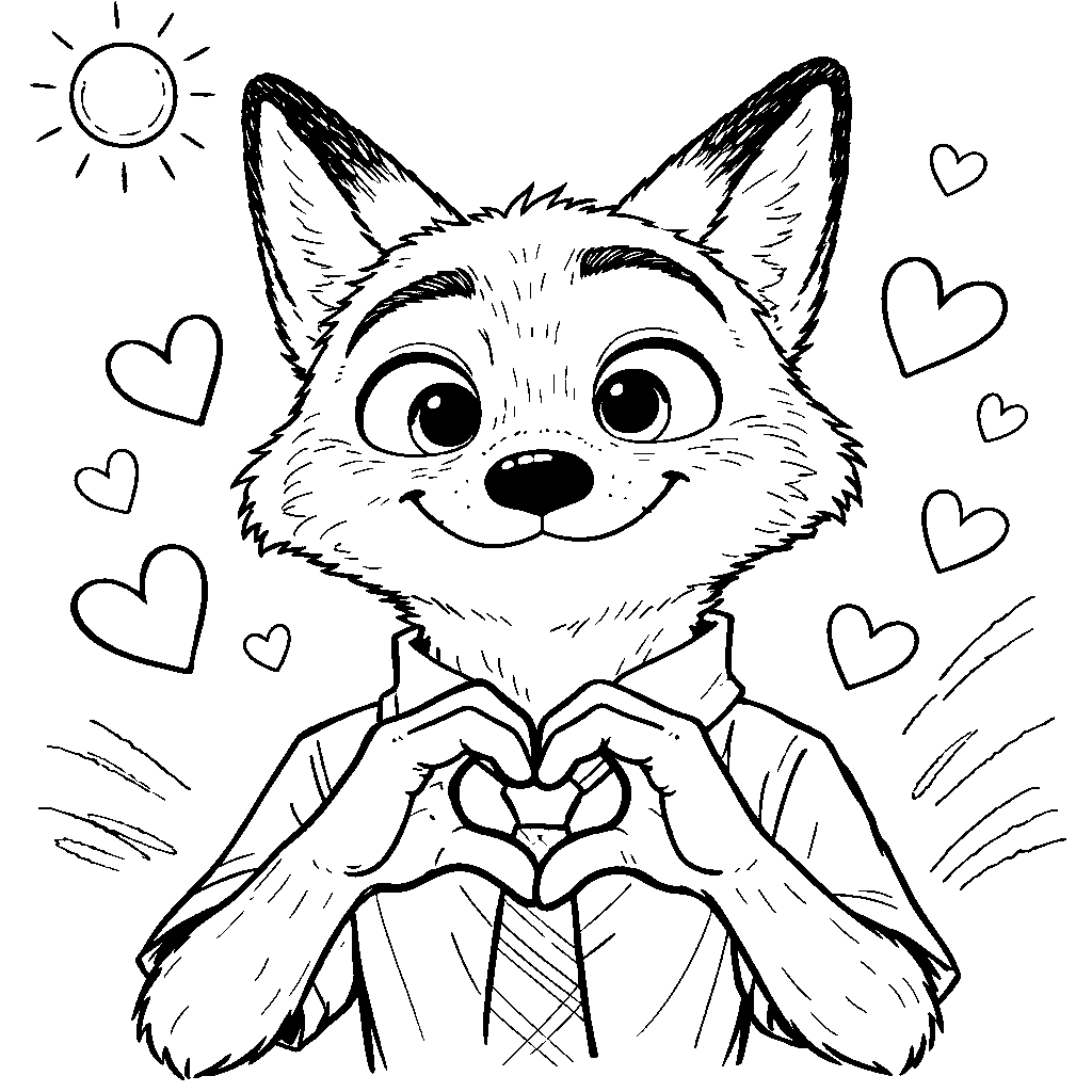 nick wilde heart hands line art