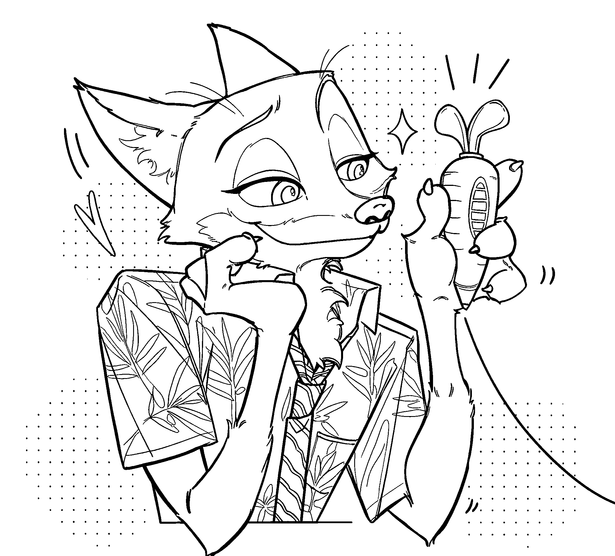 nick wilde holding carrot recorder zootopia line art