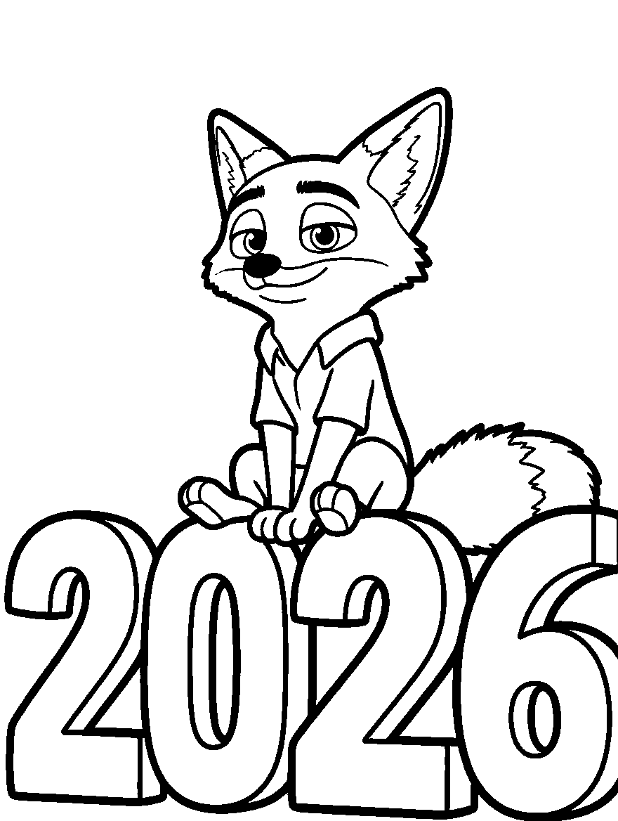 nick wilde new year 2026 zootopia line art