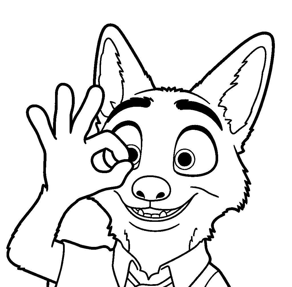 nick wilde ok sign line art