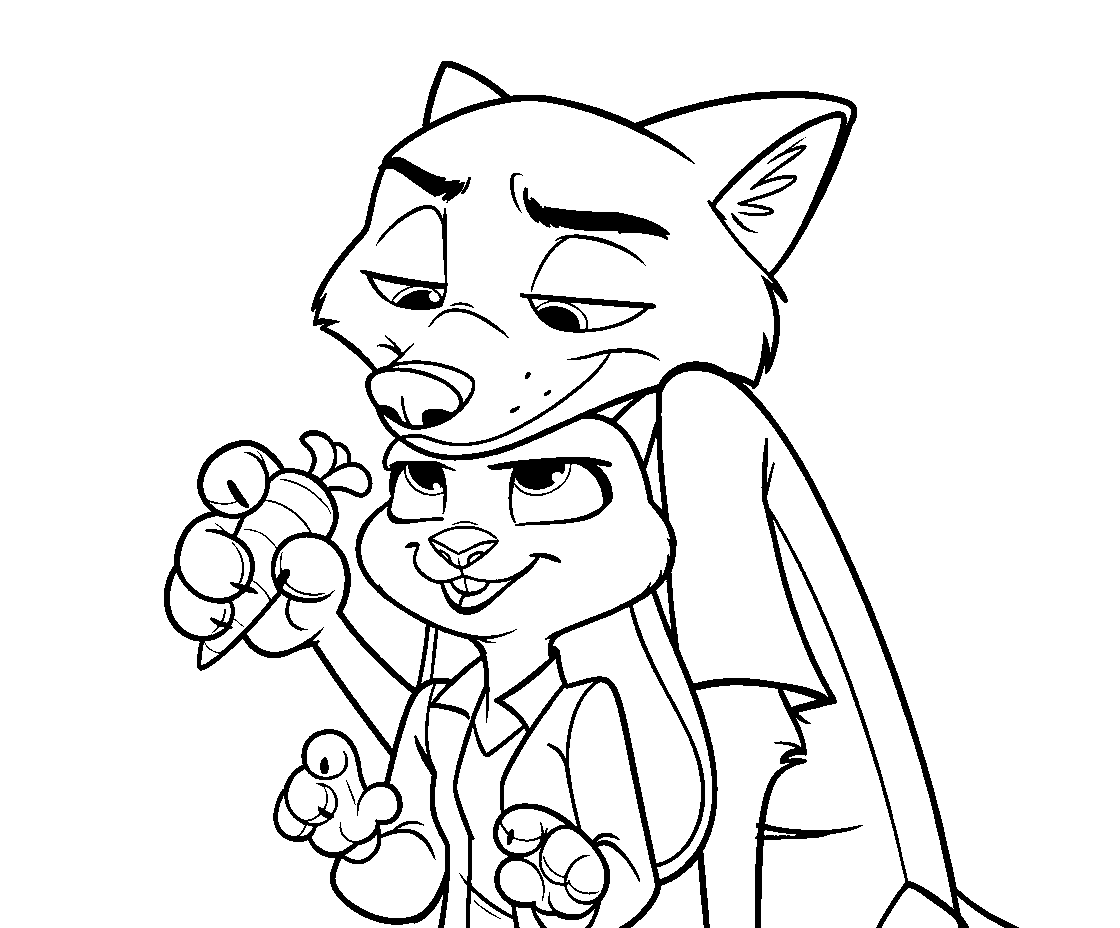 nick wilde rest head on judy hopps line art