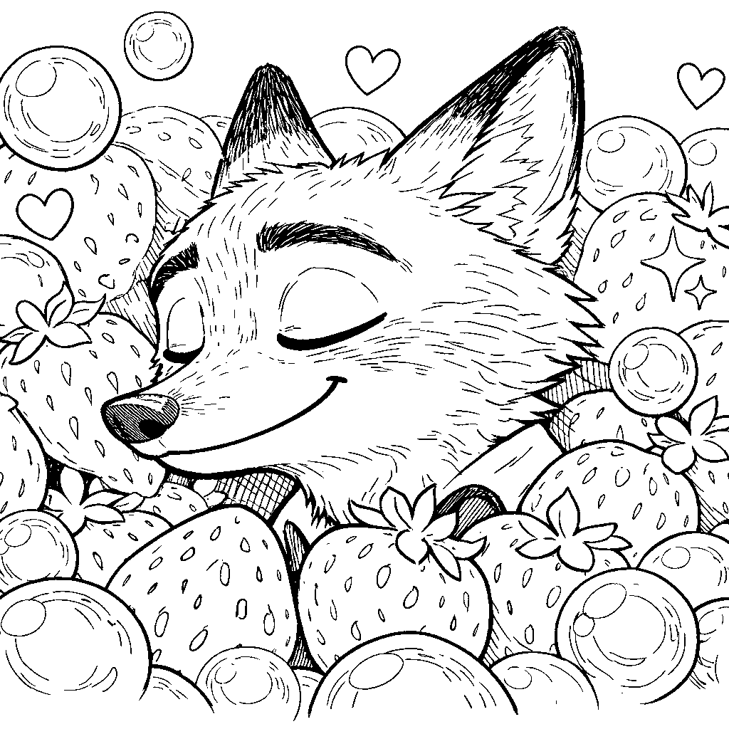nick wilde strawberries line art