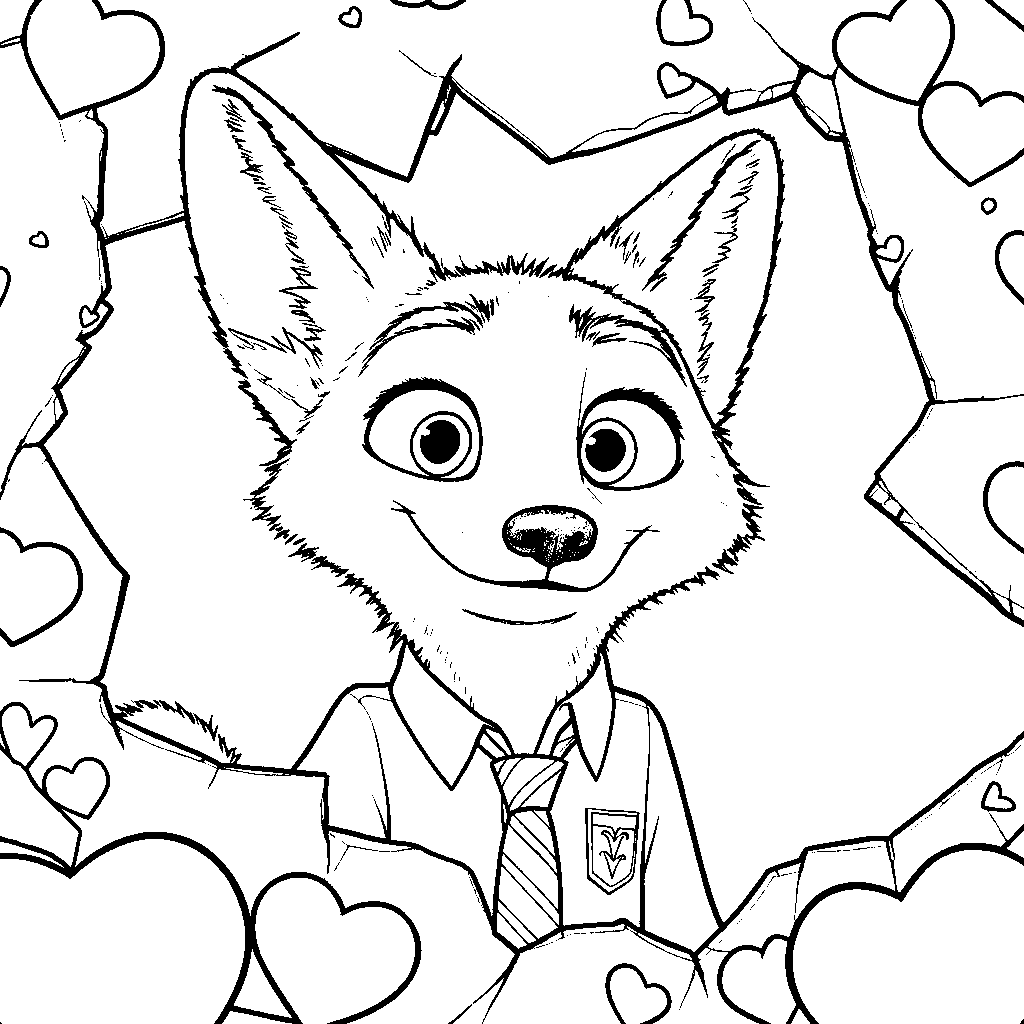 nick wilde valentine hearts line art