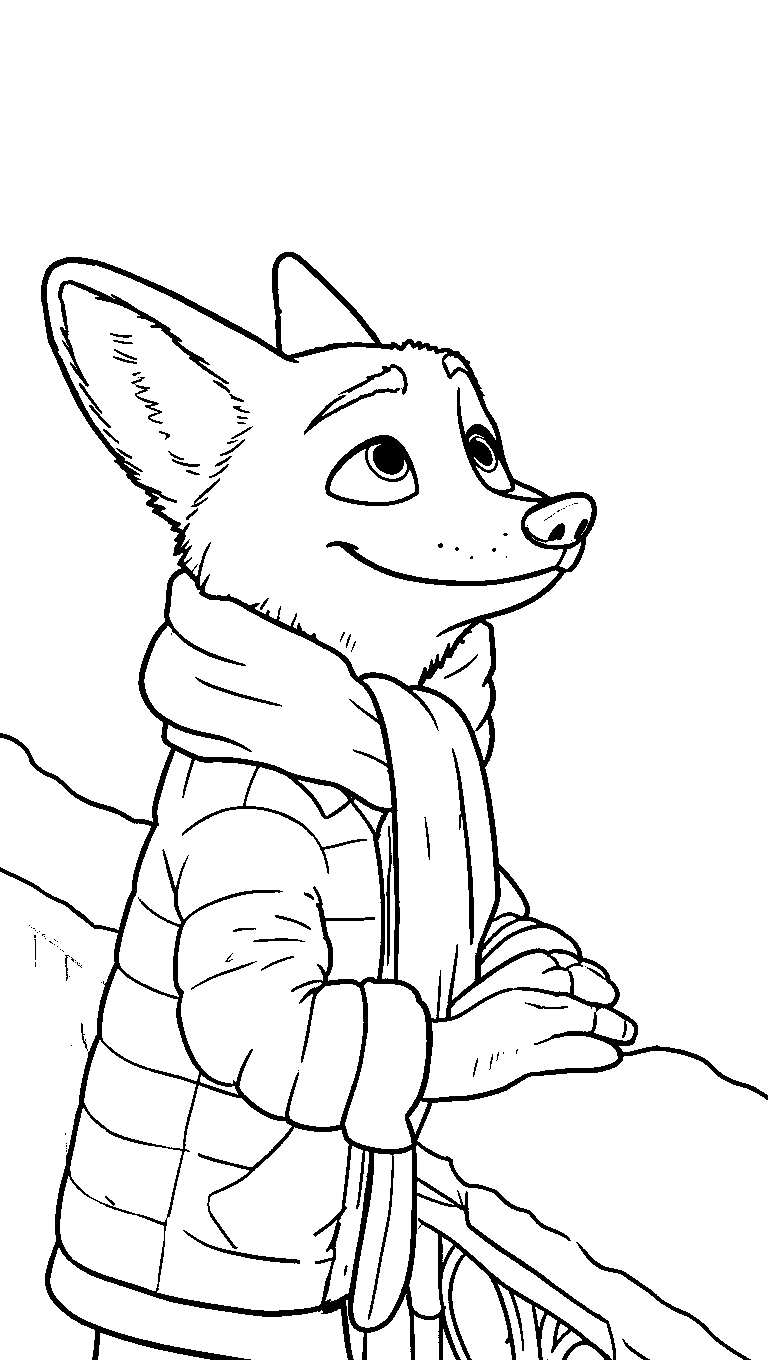 nick wilde winter scarf line art
