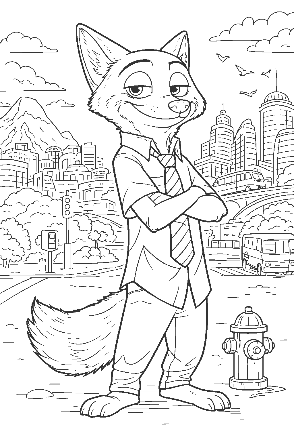 nick wilde zootopia city line art
