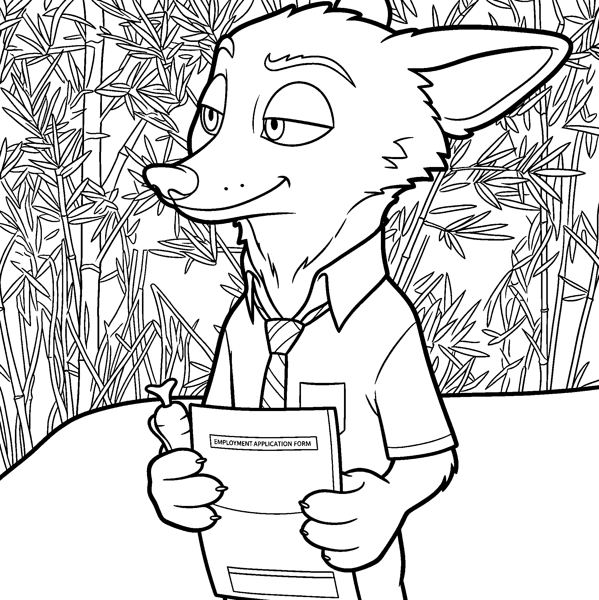 nick wilde zootopia employment application line art