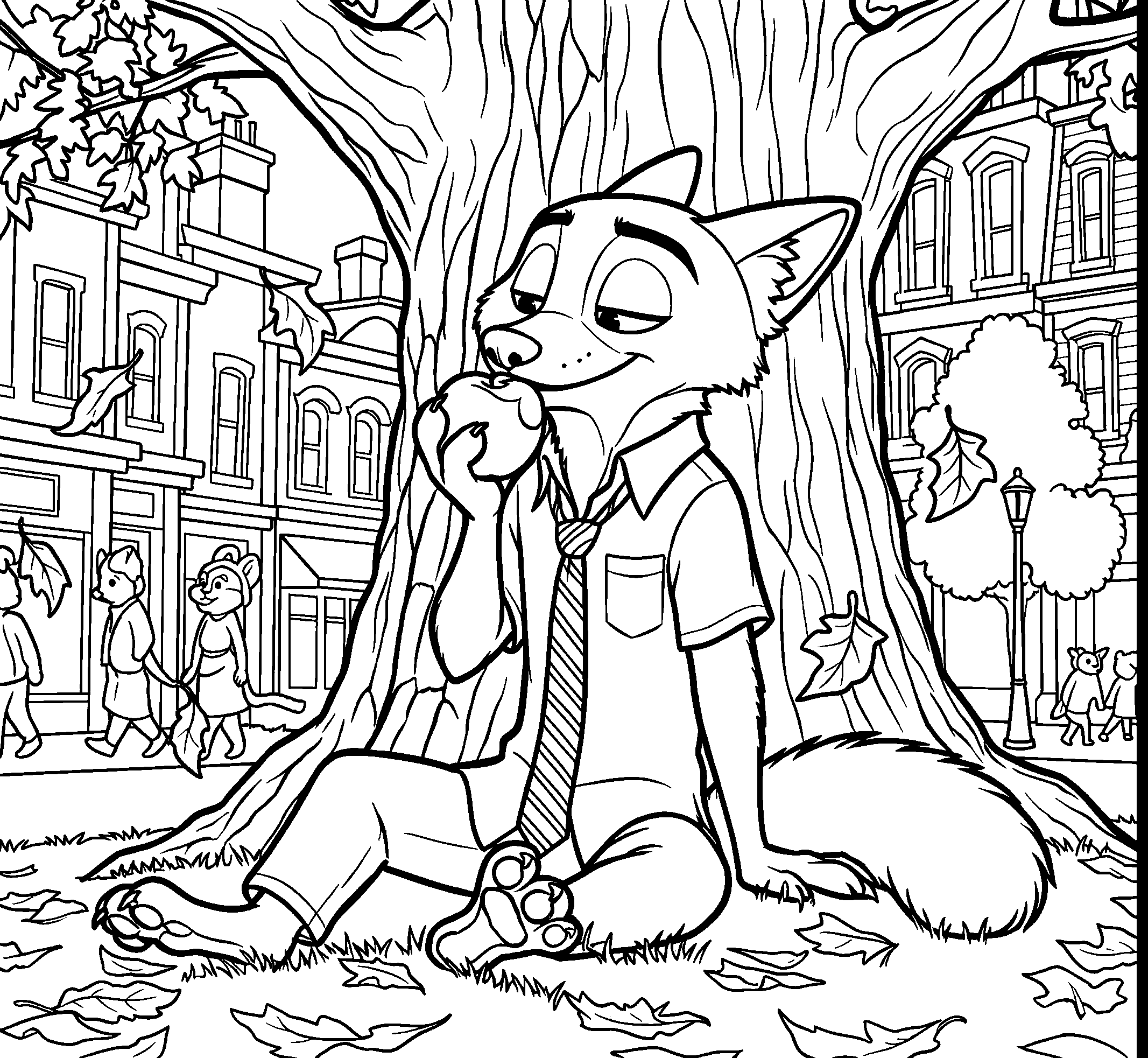 nick wilde zootopia park apple break line art