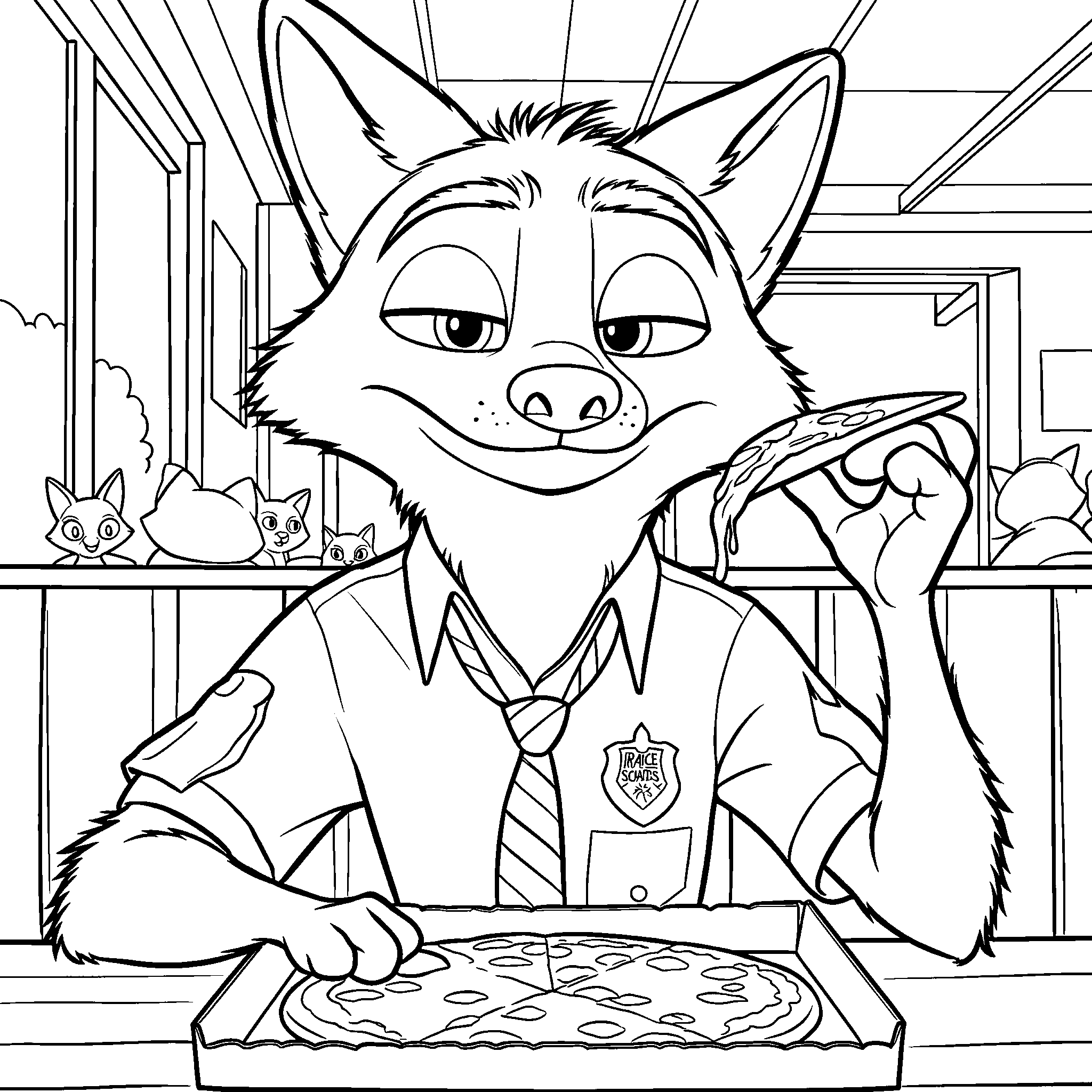 nick wilde zootopia pizza lunch break line art