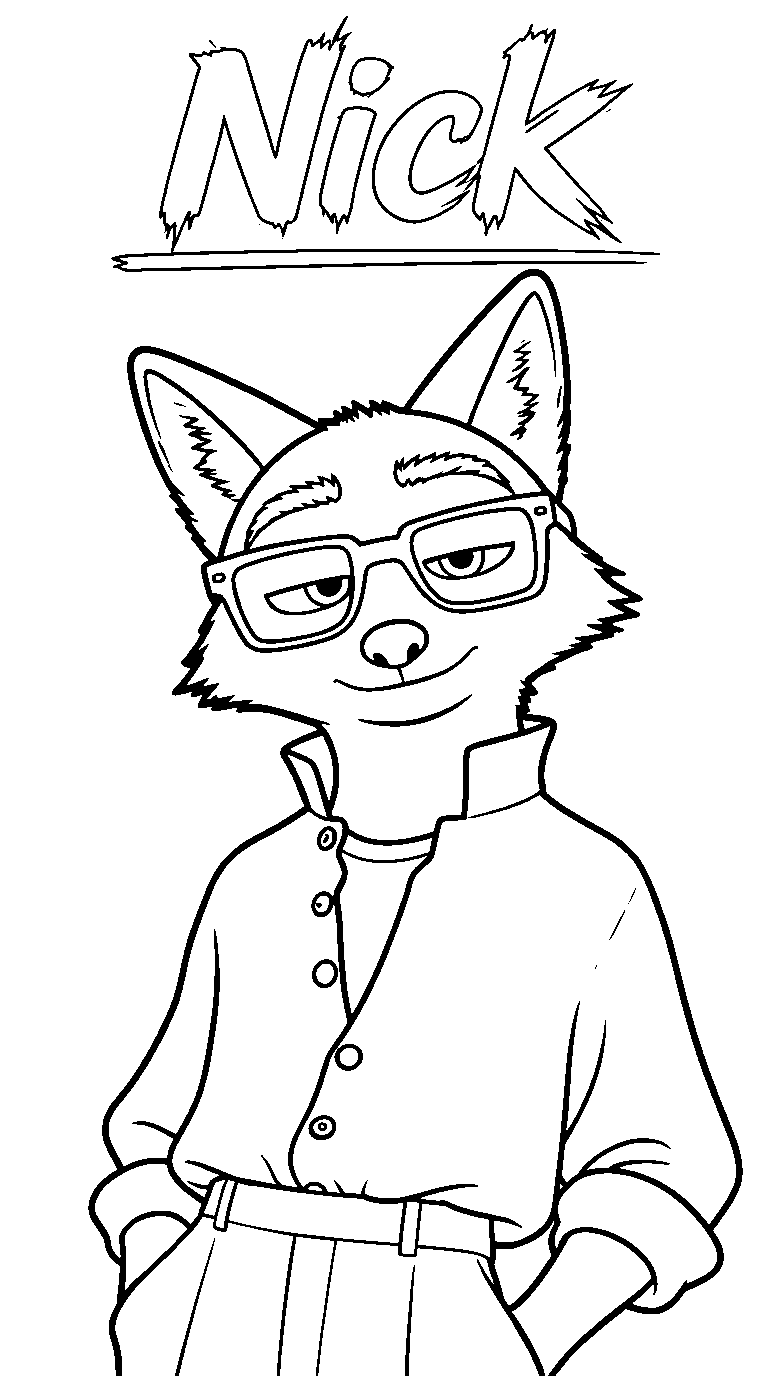 nick wilde zootopia stylish glasses and casual outfit line art
