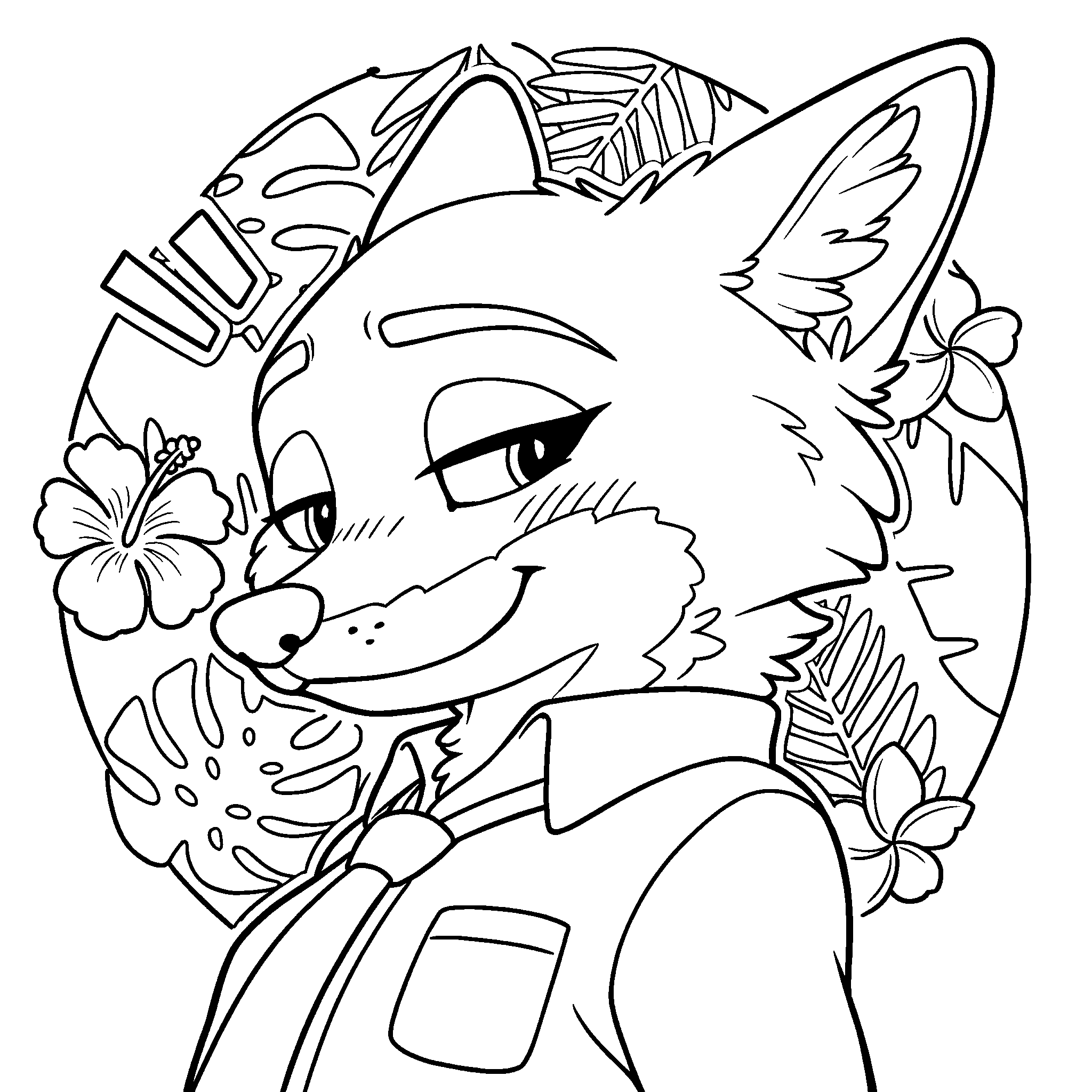 nick wilde zootopia tropical vibe line art