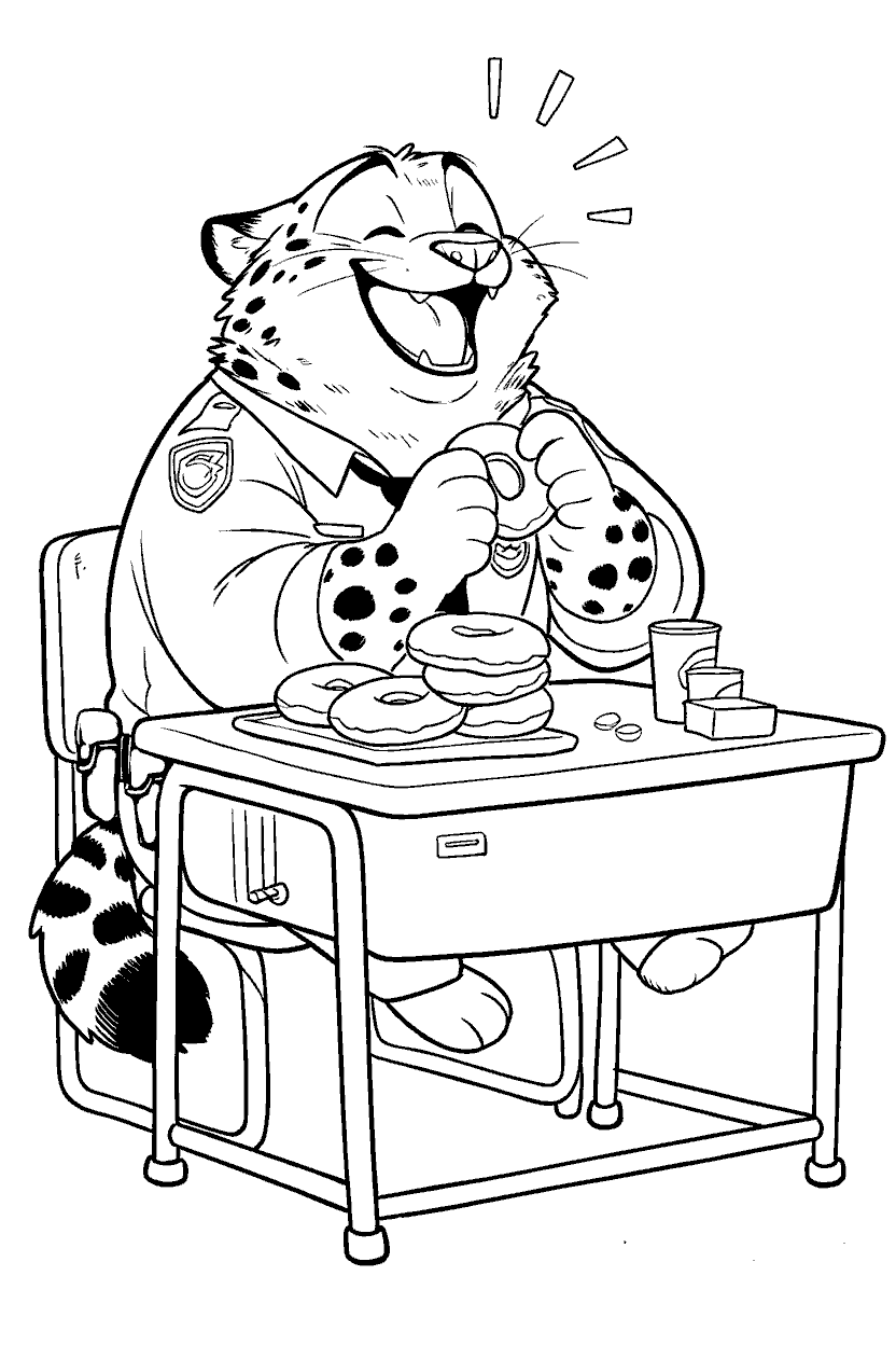 officer clawhauser donut break zootopia police station line art