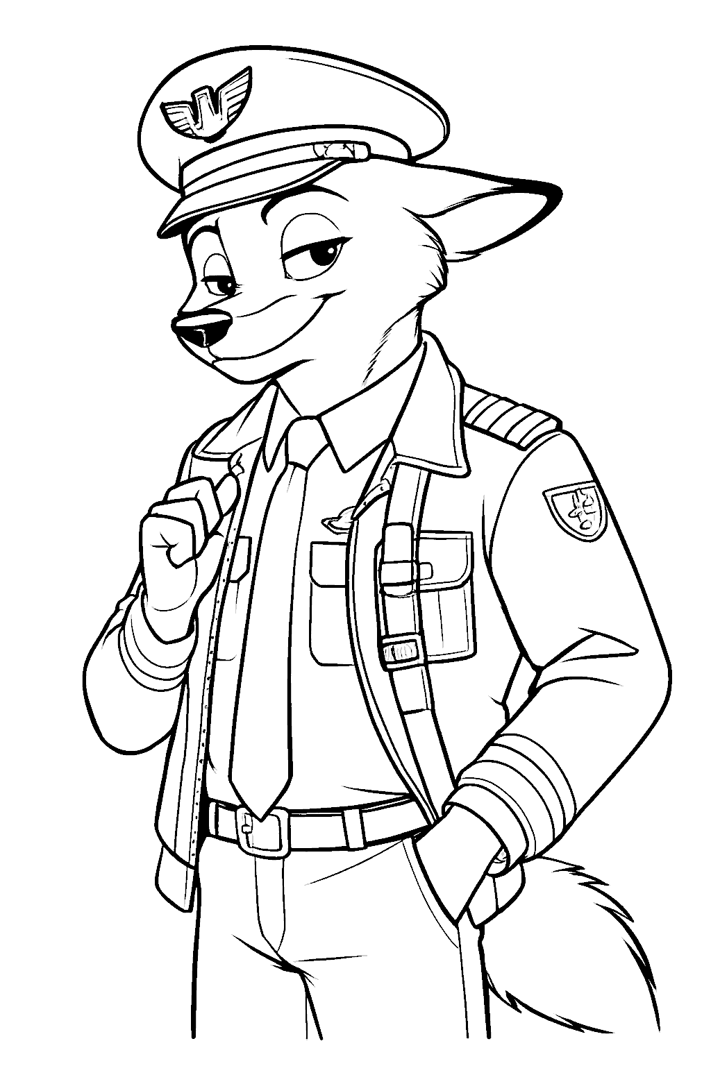 officer nick wilde zootopia police captain line art
