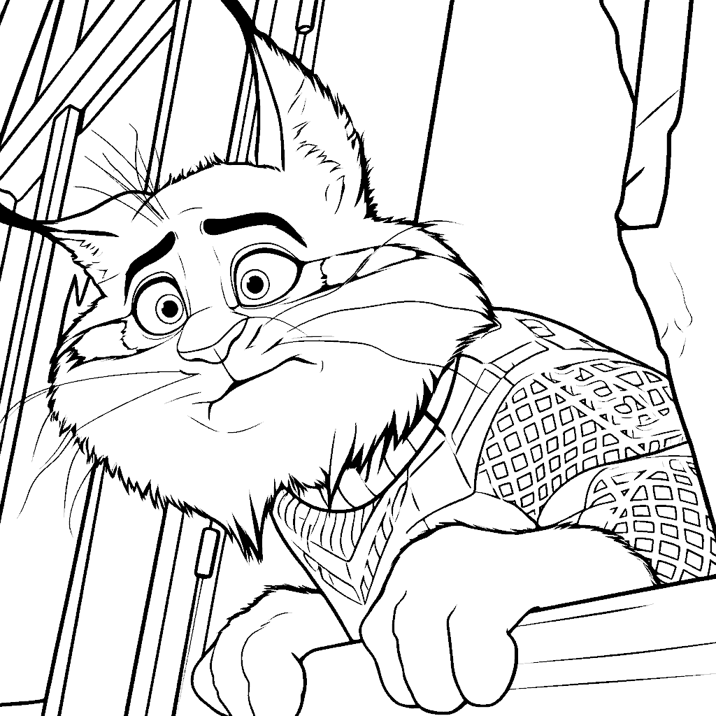 pawbert lynxley peeking through the window zootopia line art