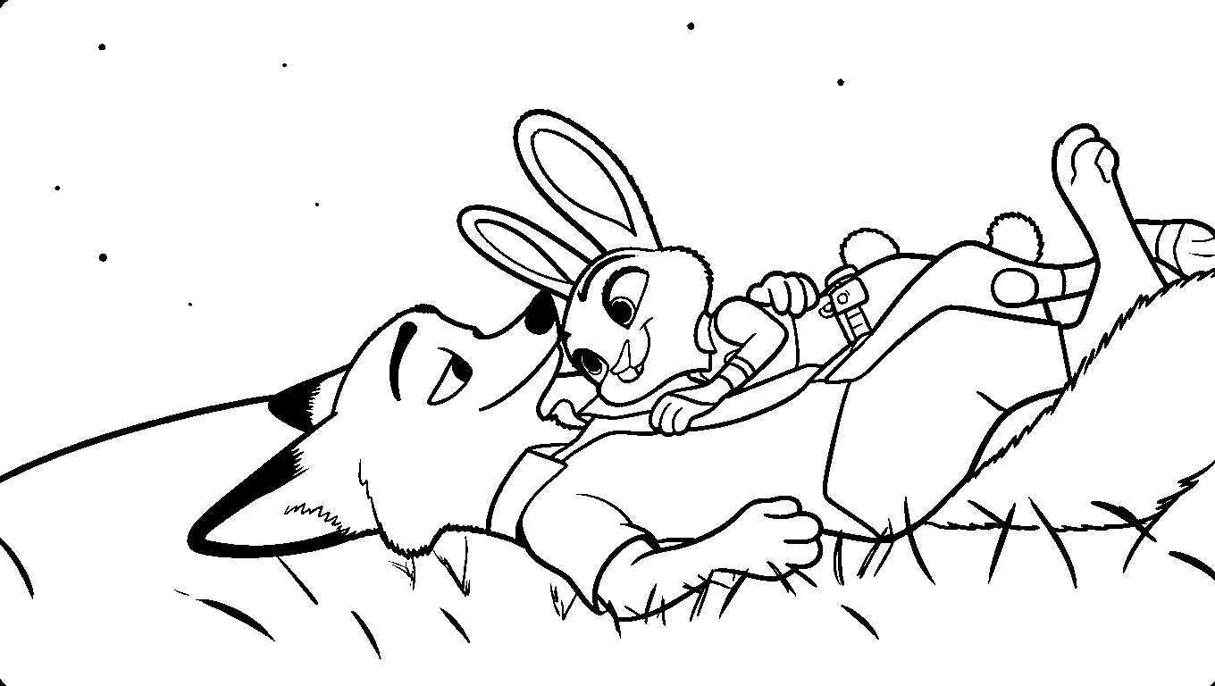 relaxing nick and judy grass stargazing line art
