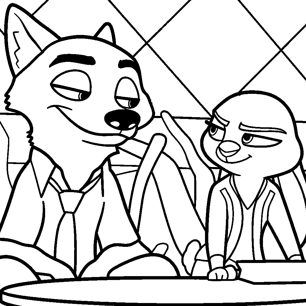 romantic nick and judy heart portrait line art