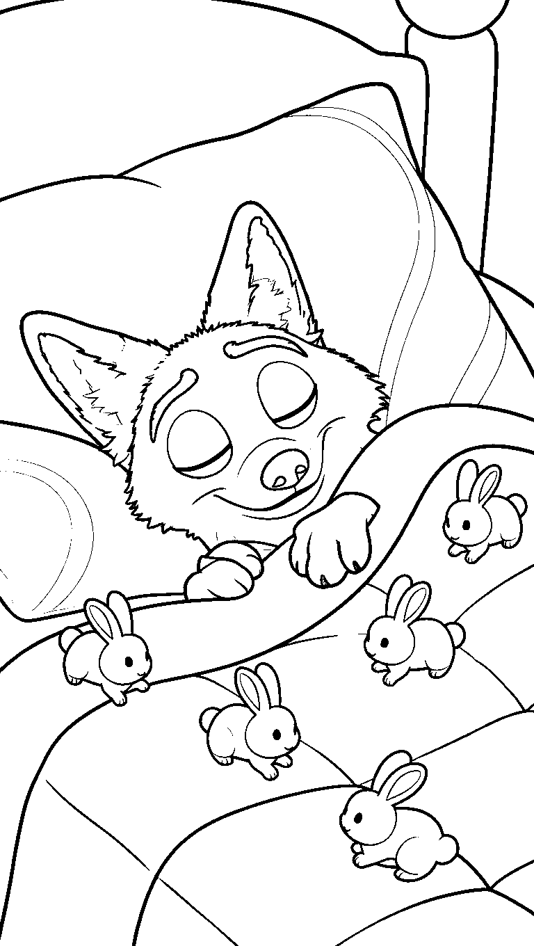 sleeping nick wilde bunnies line art