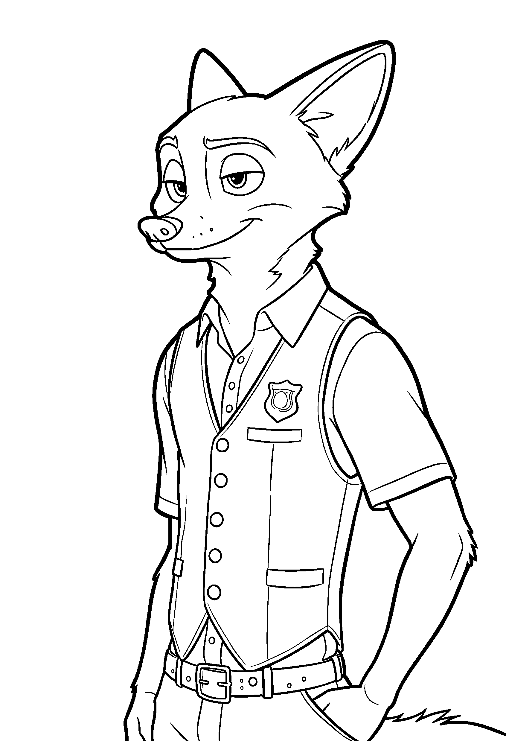 smart nick wilde zootopia cop in vest line art