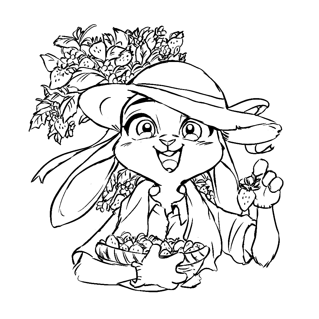 strawberry summer judy hopps zootopia garden harvest line art