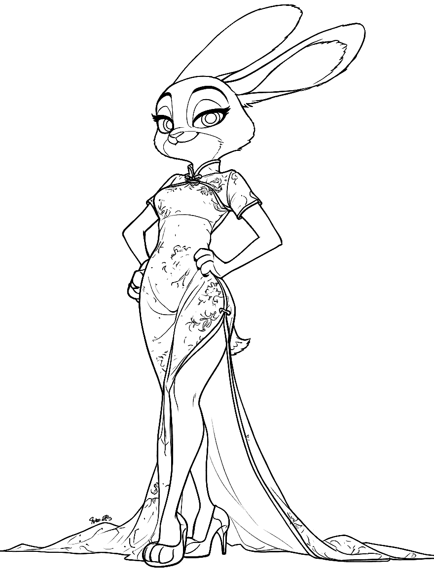 stunning judy hopps in evening gown zootopia fashion line art
