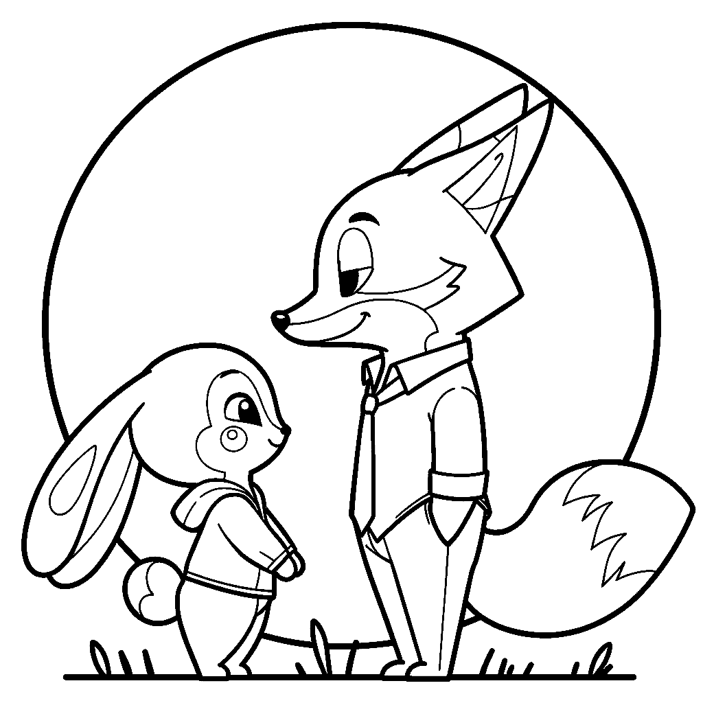 young nick wilde and judy hopps friendship zootopia line art